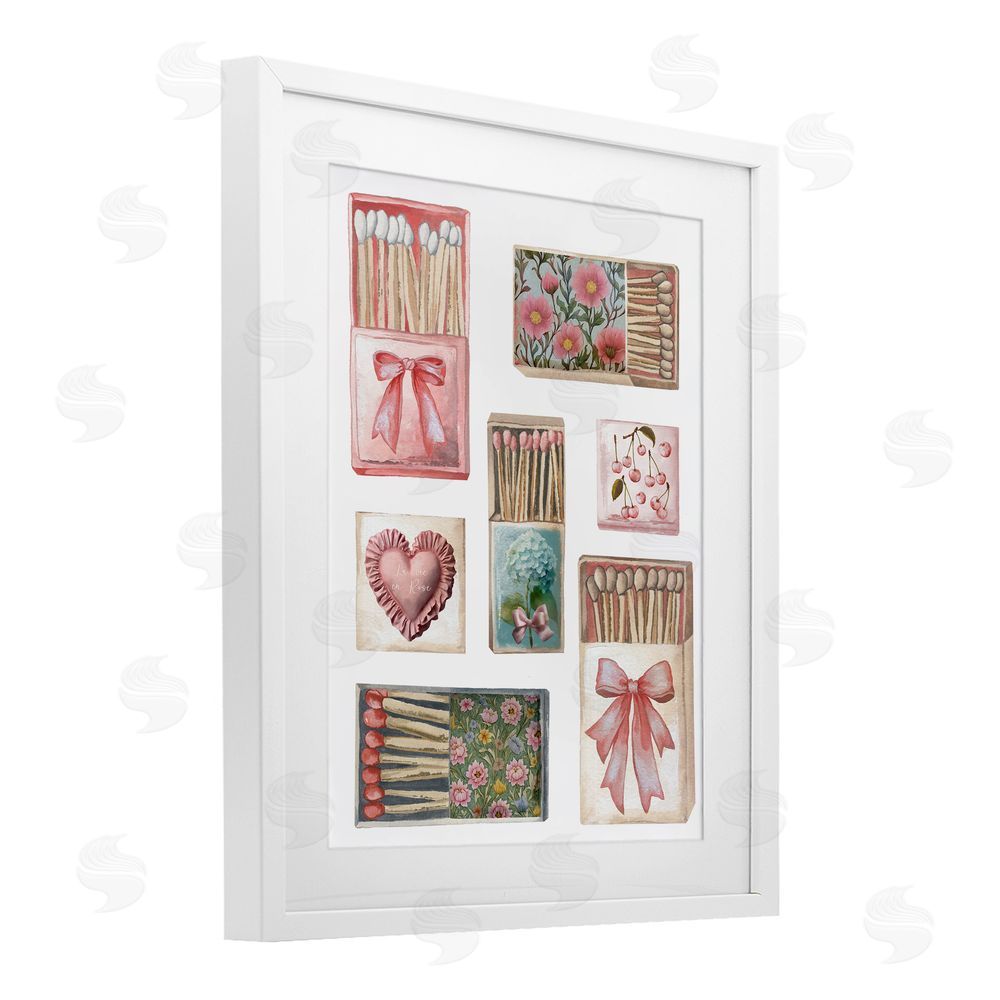 Elizabeth Medley Vintage Feminine Matchbooks White Framed Print Under Glass Wall Art