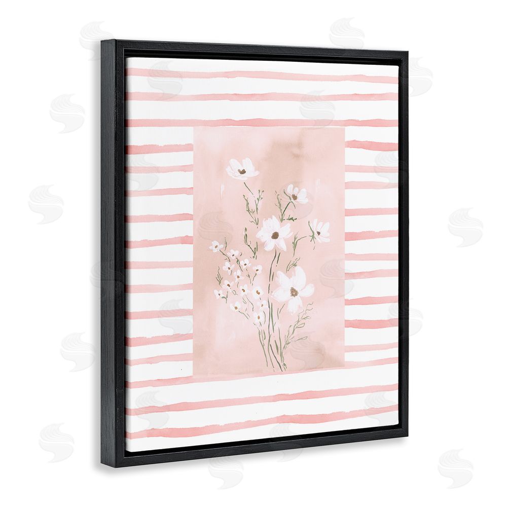 Lucille Price White Cosmos on Pink Stripes Black Floating Frame Canvas Wall Art Print