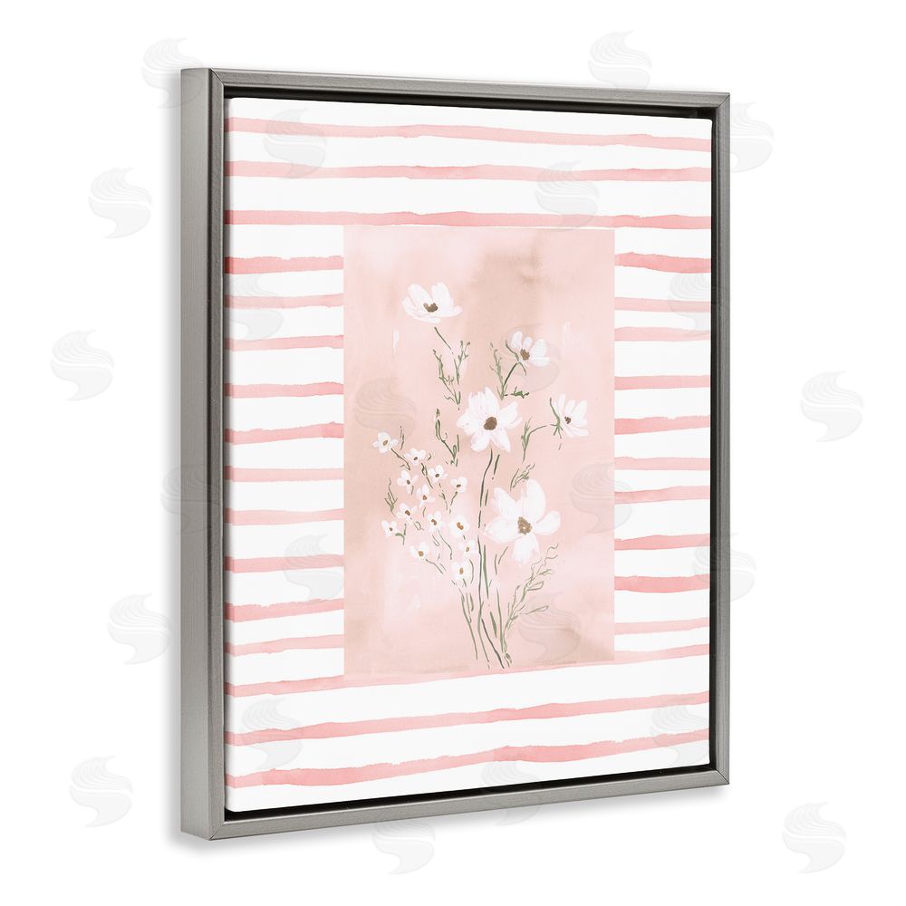 Lucille Price White Cosmos on Pink Stripes Gray Floating Frame Canvas Wall Art Print