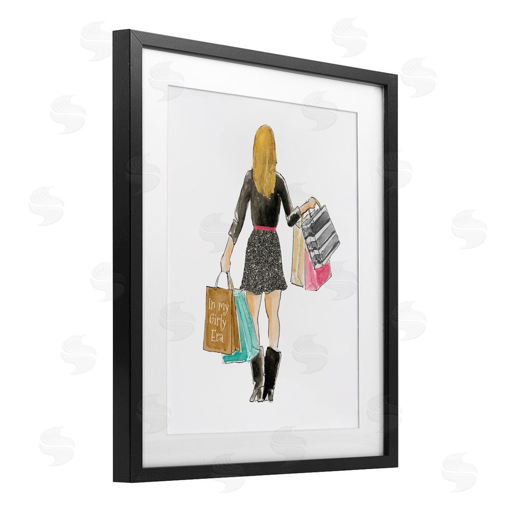 Sundance Graphics Girl With Shopping Bags Black Framed Print Under Glass Wall Art