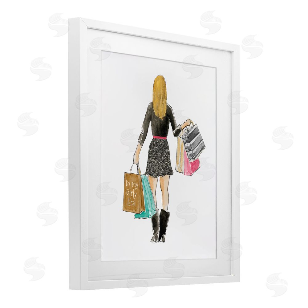 Sundance Graphics Girl With Shopping Bags White Framed Print Under Glass Wall Art