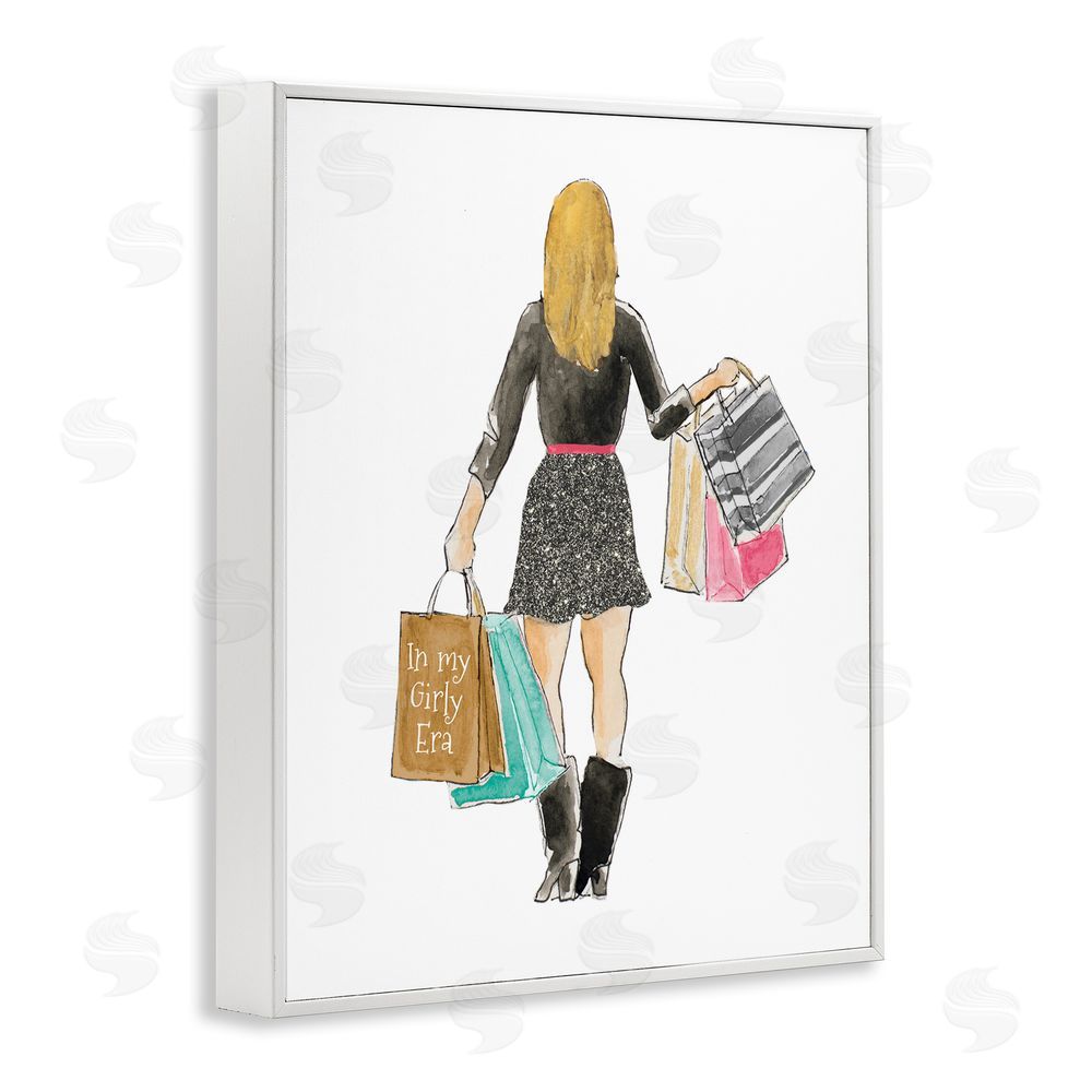 Sundance Graphics Girl With Shopping Bags White Framed Giclee Wall Art Print