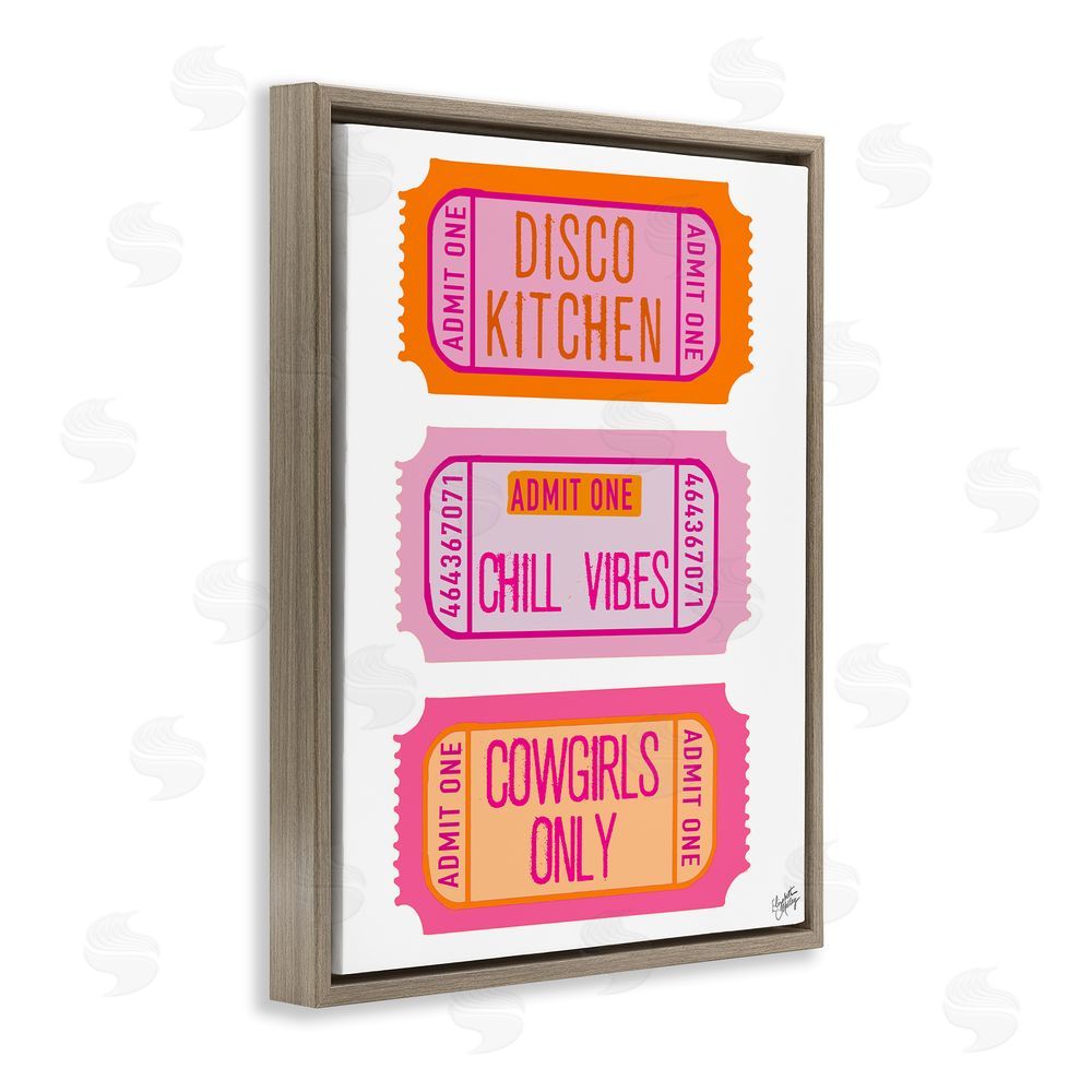 Sundance Graphics Disco Cowgirl Ticket Phrases Brown Floating Frame Canvas Wall Art Print