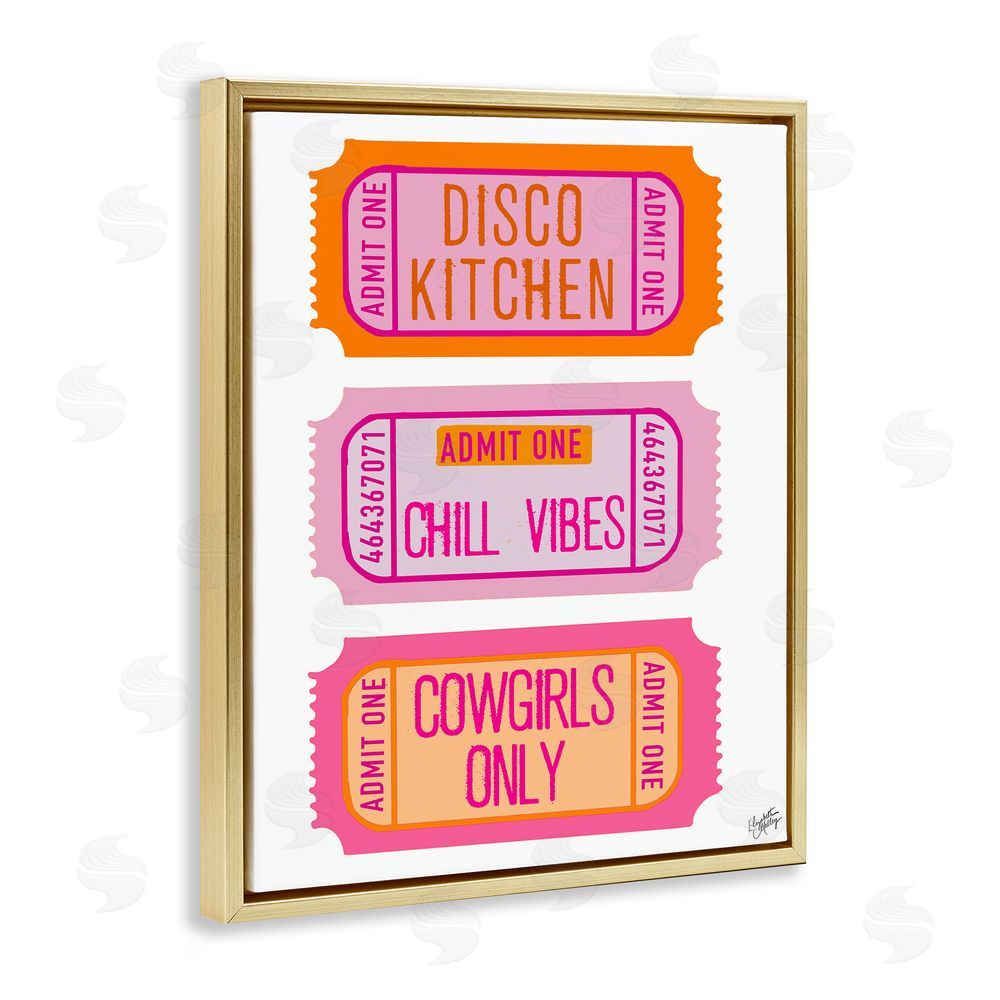 Sundance Graphics Disco Cowgirl Ticket Phrases Gold Floating Frame Canvas Wall Art Print