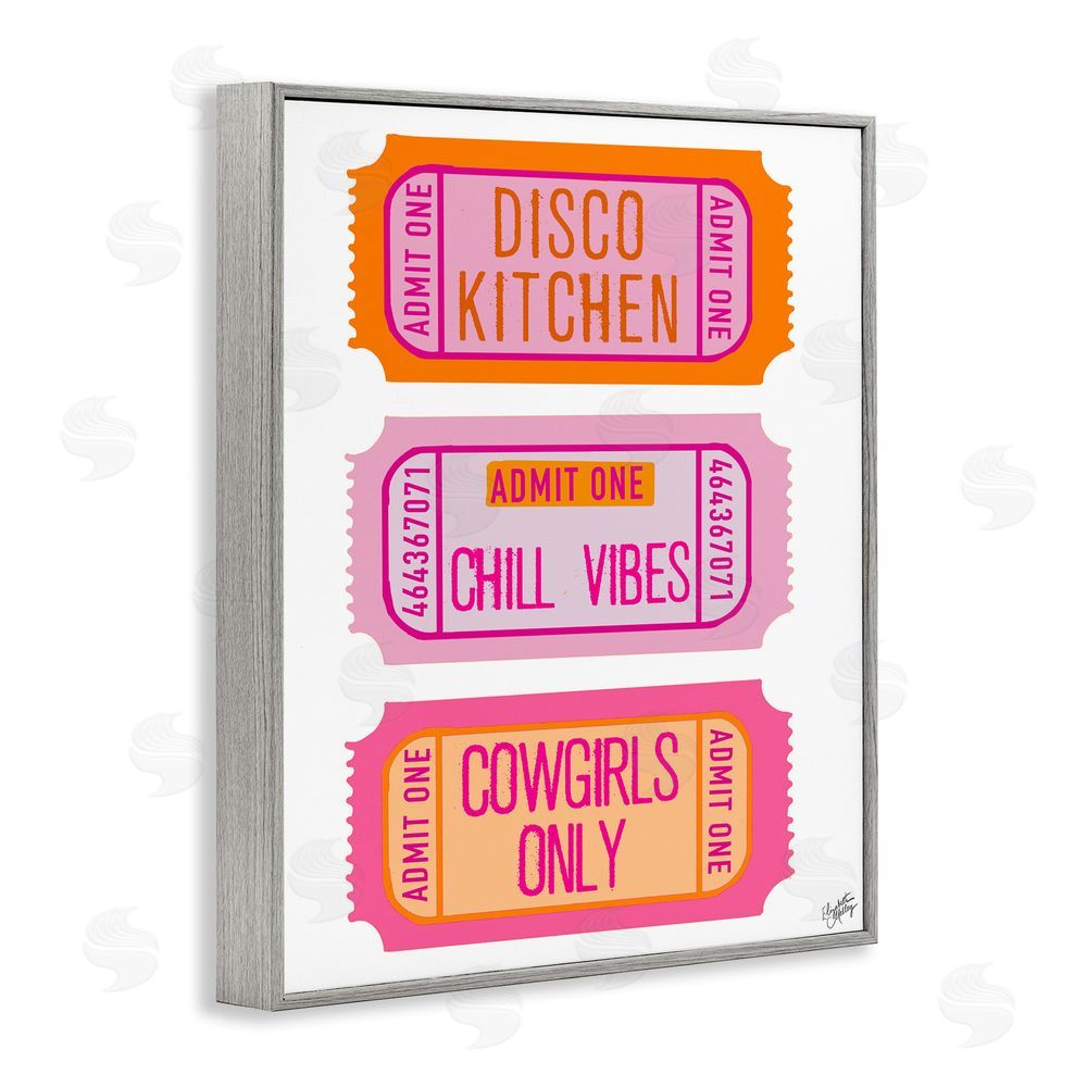 Sundance Graphics Disco Cowgirl Ticket Phrases Gray Framed Giclee Wall Art Print