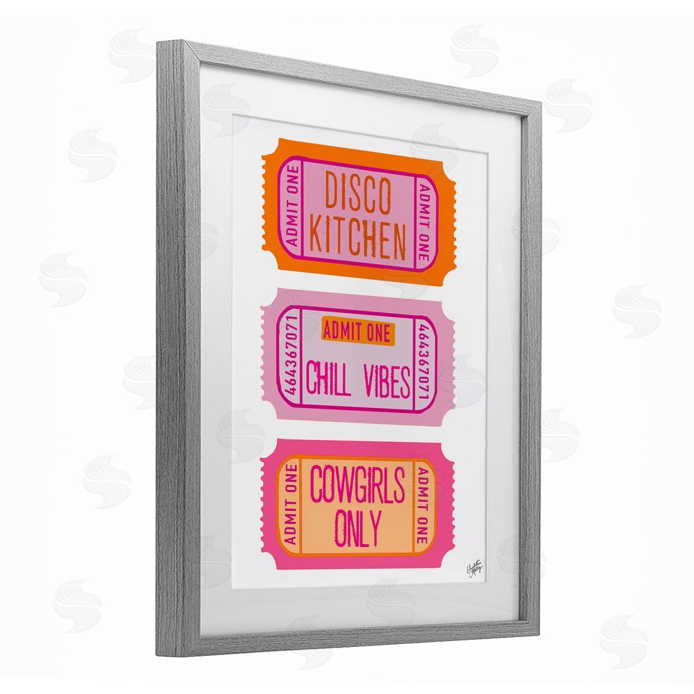 Sundance Graphics Disco Cowgirl Ticket Phrases Gray Framed Print Under Glass Wall Art
