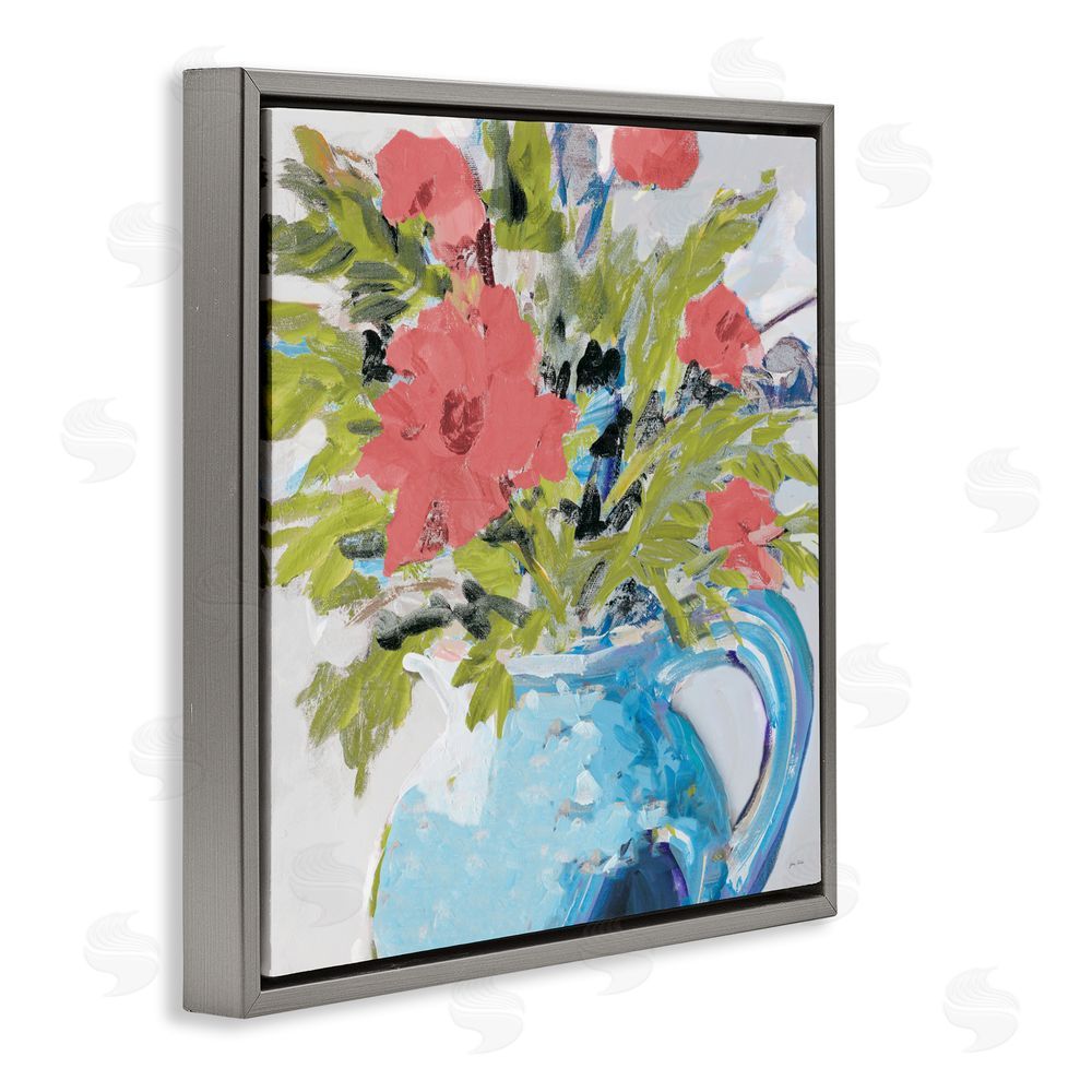 Sundance Graphics Daisies in Blue Vase Gray Floating Frame Canvas Wall Art Print