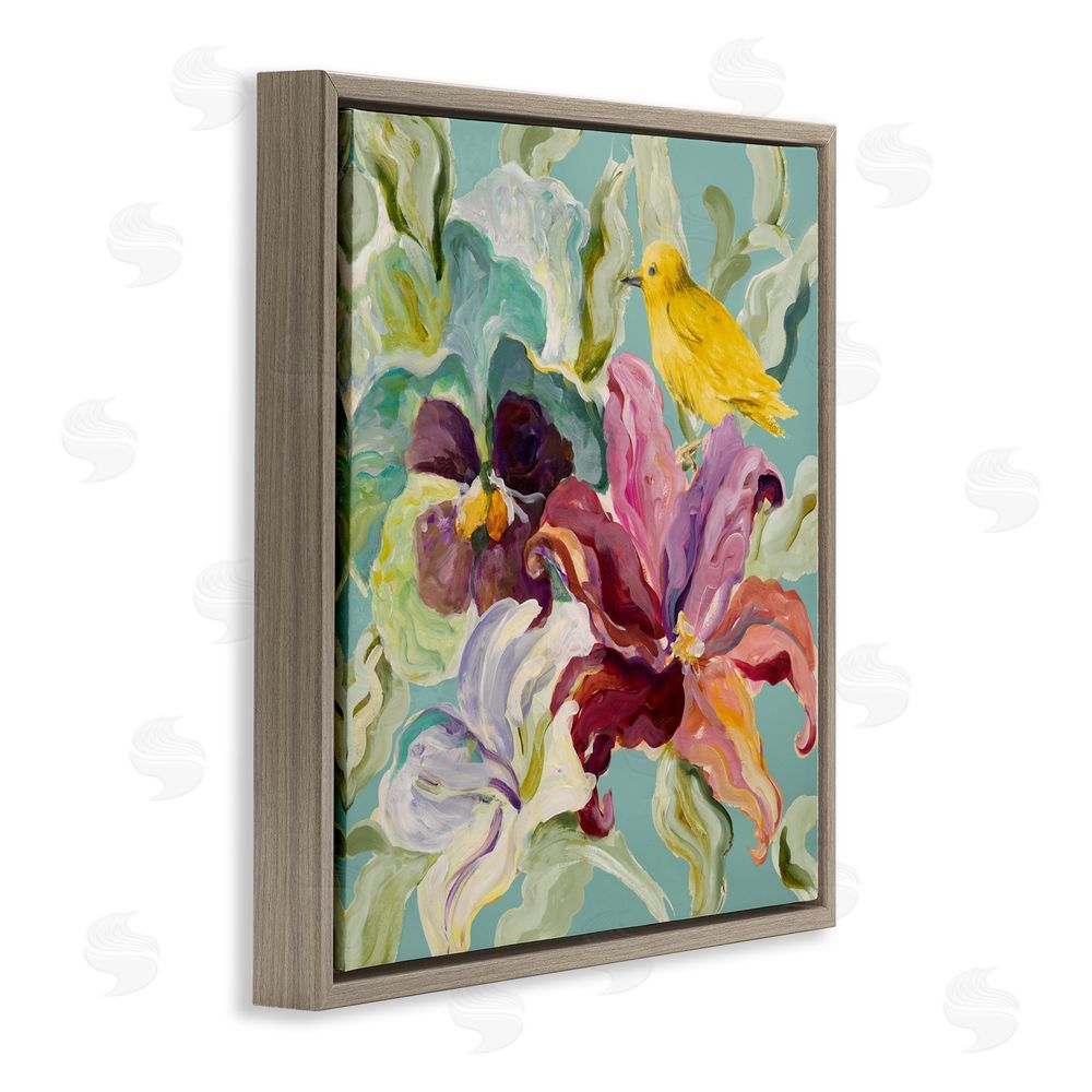 Sundance Graphics Lyrical Garden Canary Brown Floating Frame Canvas Wall Art Print