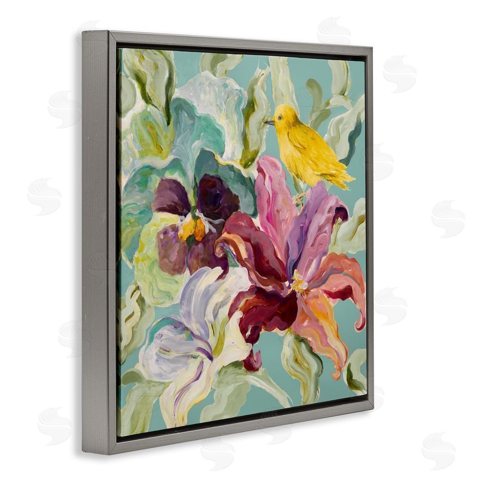 Sundance Graphics Lyrical Garden Canary Gray Floating Frame Canvas Wall Art Print