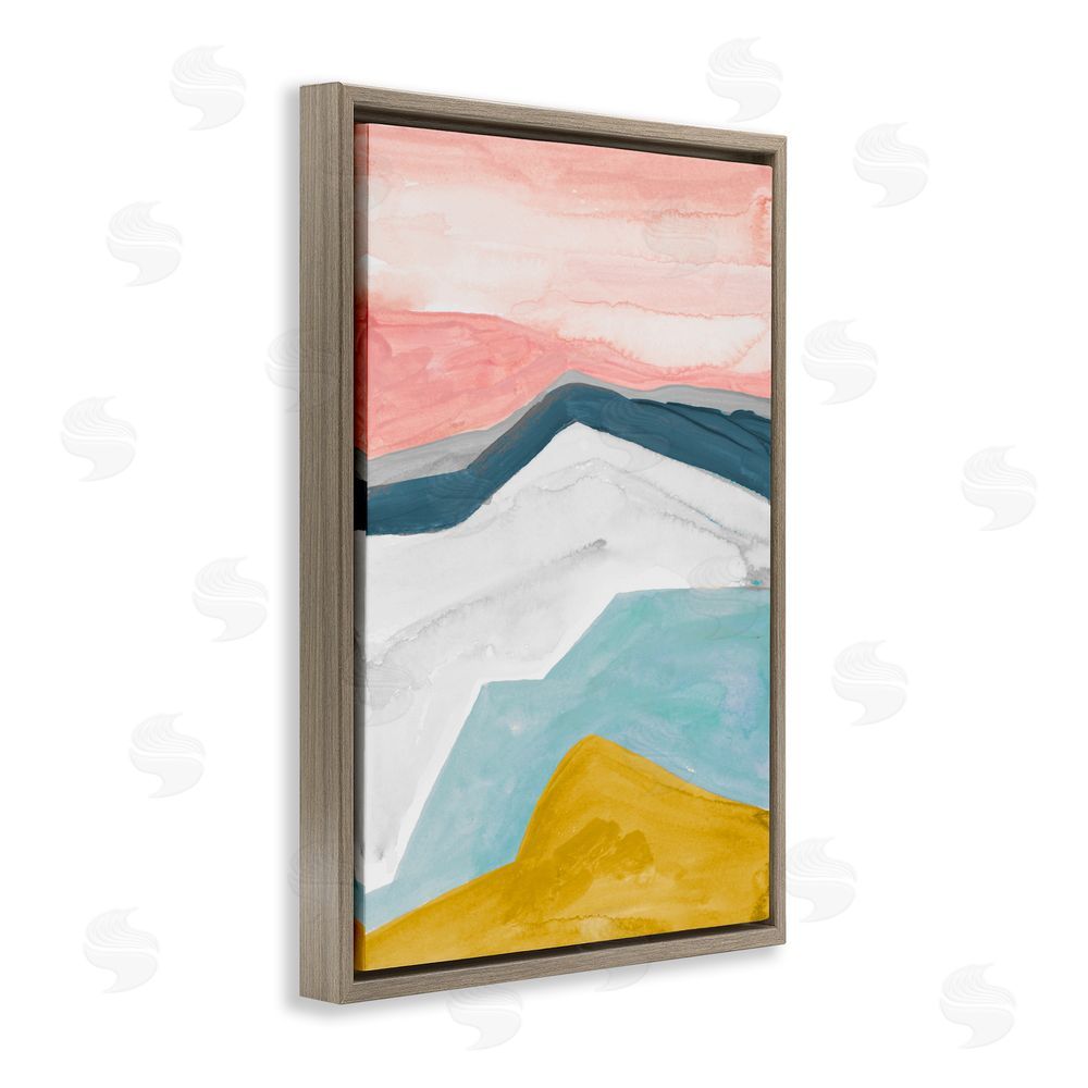 B. Danelle Pastel Geometric Mountains Brown Floating Frame Canvas Wall Art Print