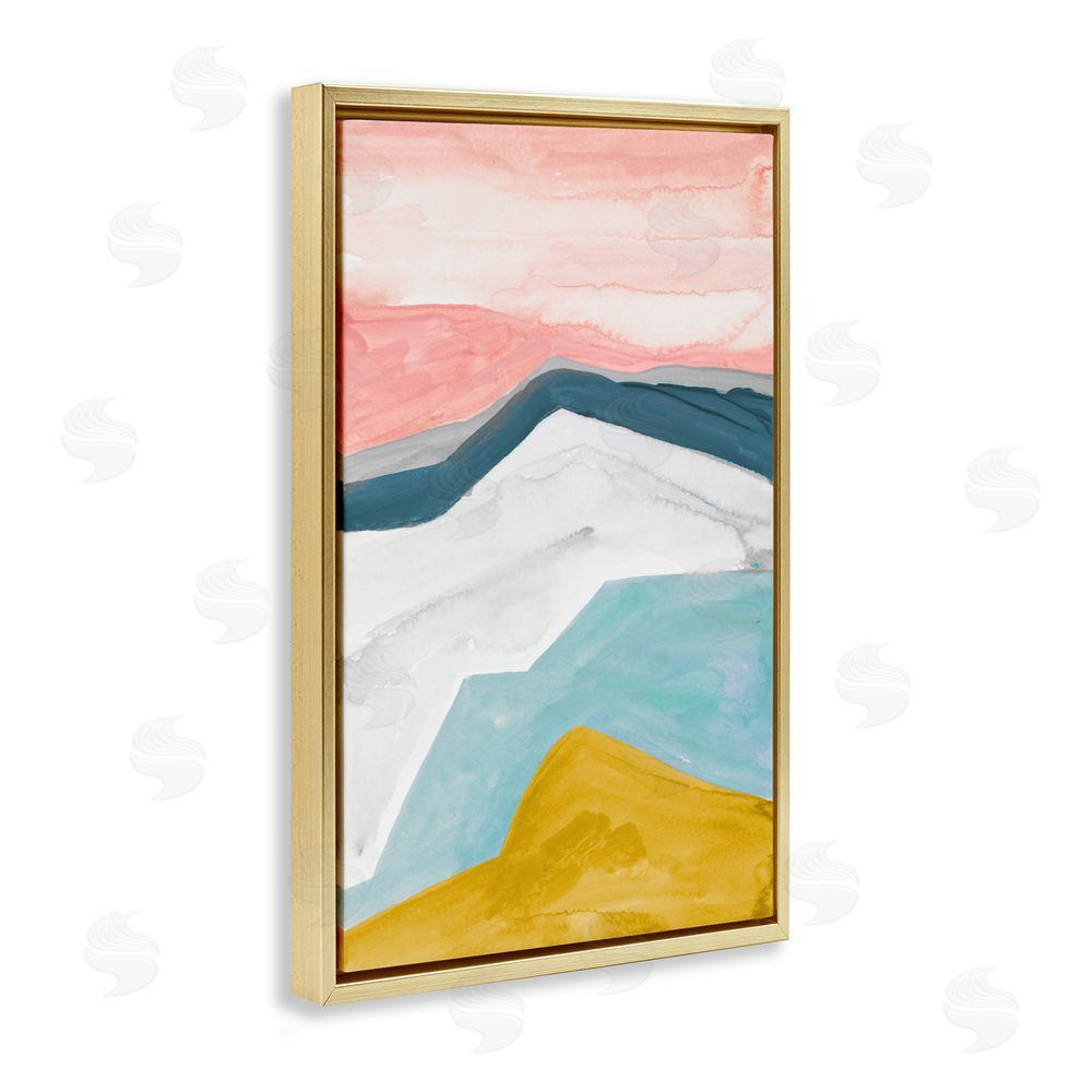 B. Danelle Pastel Geometric Mountains Gold Floating Frame Canvas Wall Art Print