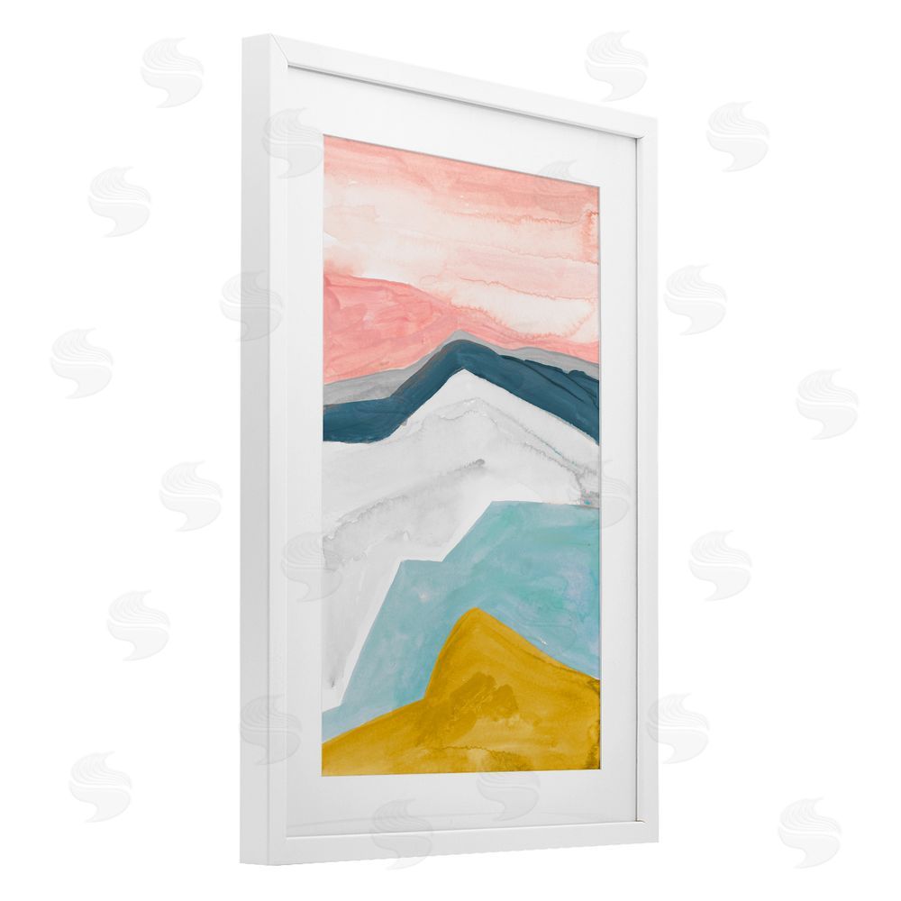 B. Danelle Pastel Geometric Mountains White Framed Print Under Glass Wall Art