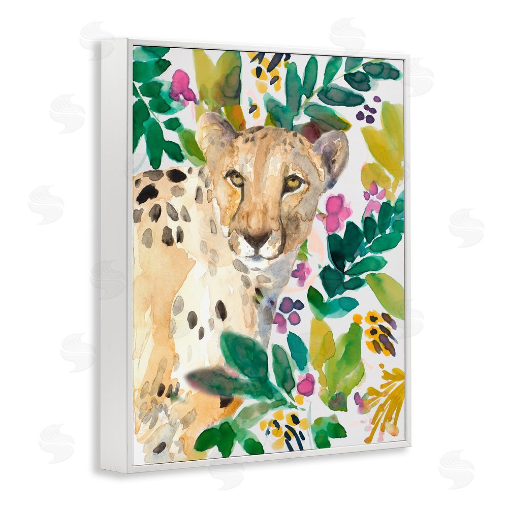 Sundance Graphics Garden Plants Cheetah White Framed Giclee Wall Art Print