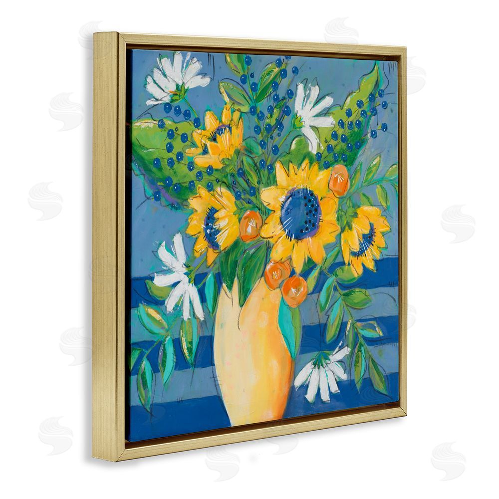 Sundance Graphics Floral Bursts Among The Blue Gold Floating Frame Canvas Wall Art Print