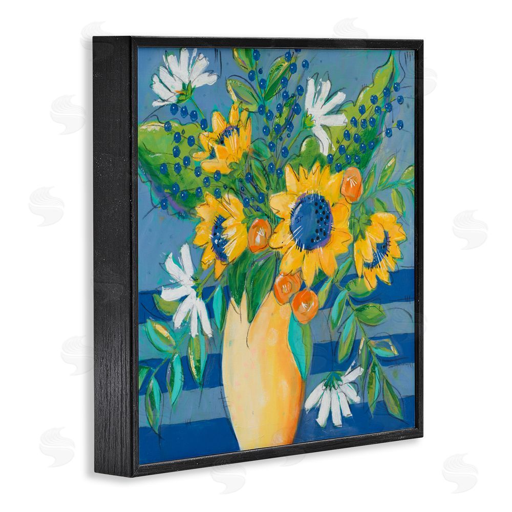 Sundance Graphics Floral Bursts Among The Blue Black Framed Giclee Wall Art Print