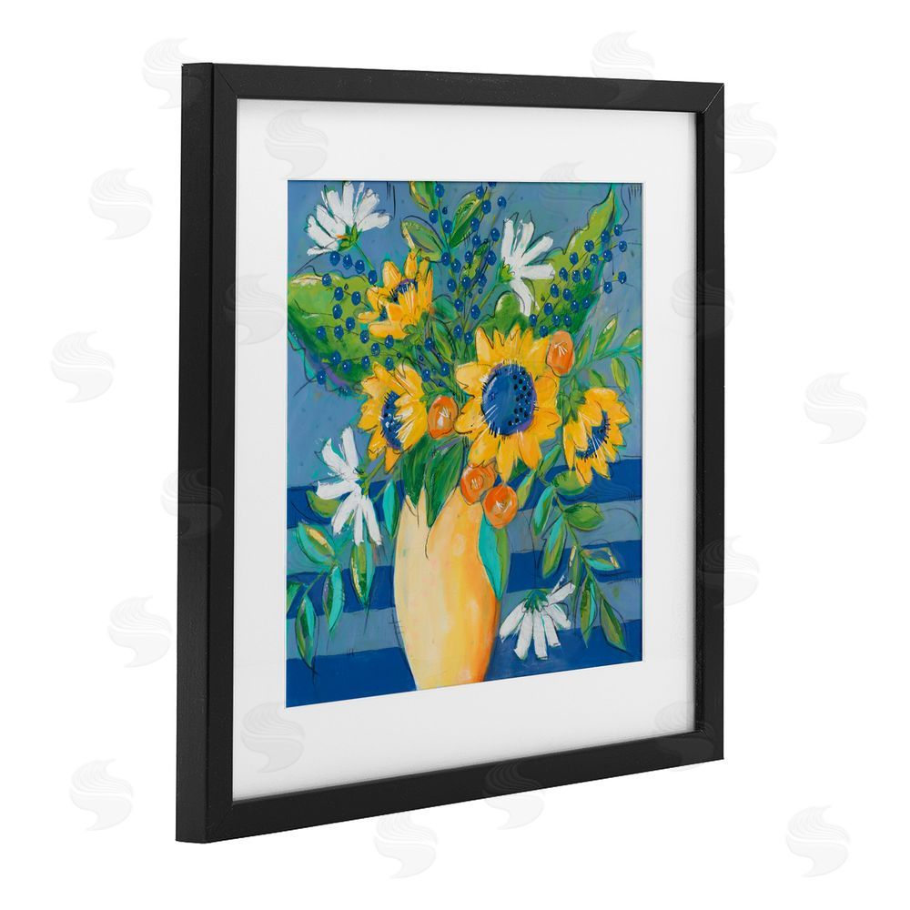 Sundance Graphics Floral Bursts Among The Blue Black Framed Print Under Glass Wall Art