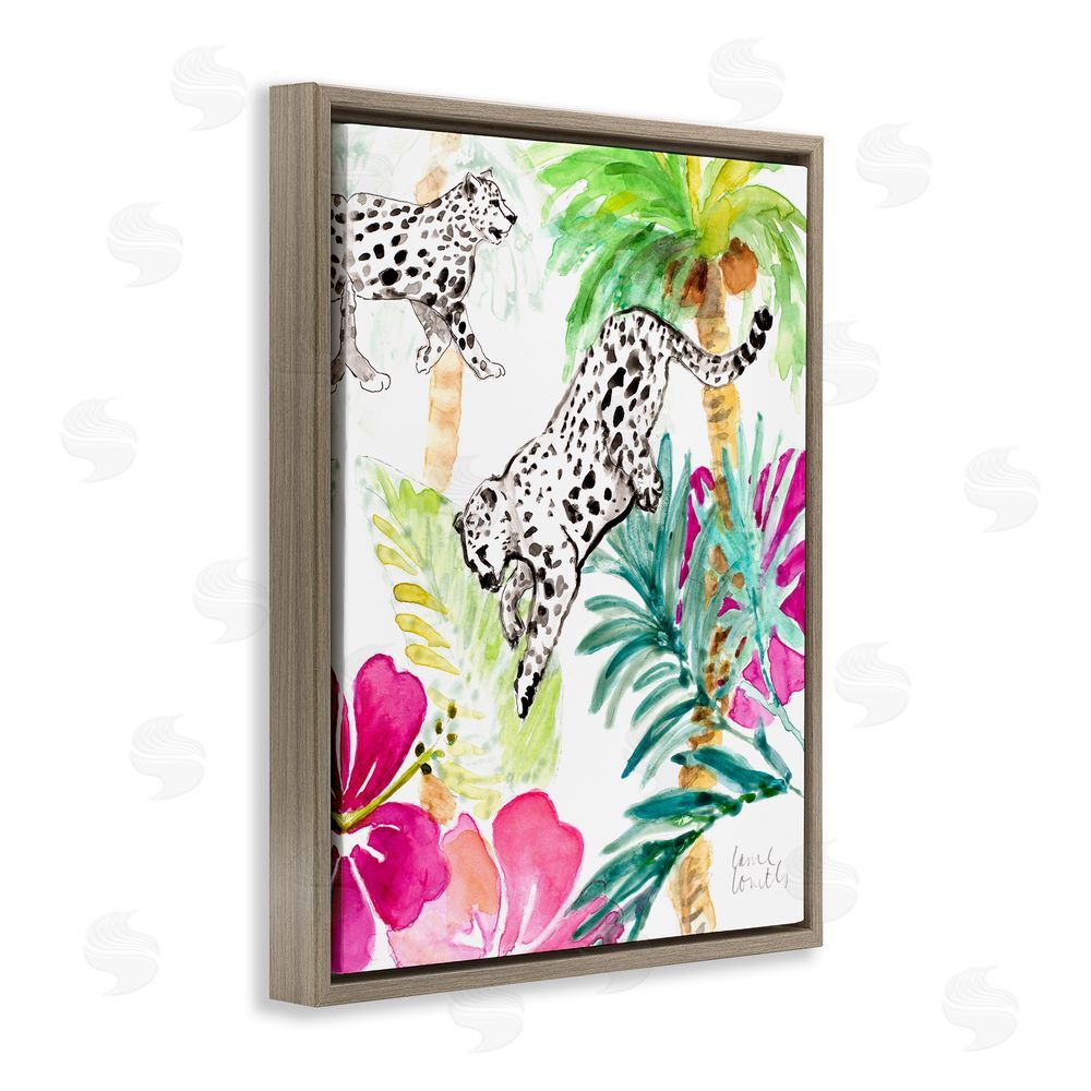 Sundance Graphics Tropical Island Cheetahs Brown Floating Frame Canvas Wall Art Print