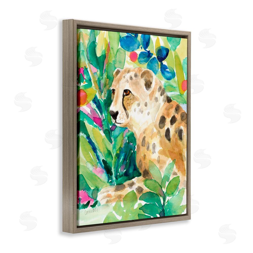 Lanie Loreth Vibrant Chillin' Cheetah Brown Floating Frame Canvas Wall Art Print