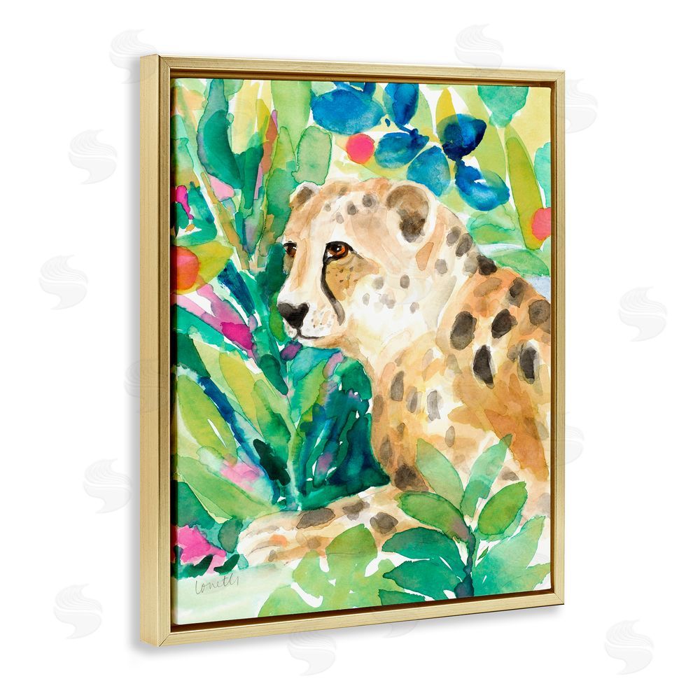 Lanie Loreth Vibrant Chillin' Cheetah Gold Floating Frame Canvas Wall Art Print