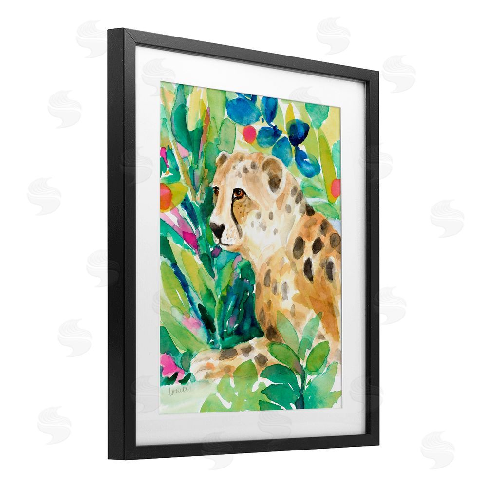 Lanie Loreth Vibrant Chillin' Cheetah Black Framed Print Under Glass Wall Art