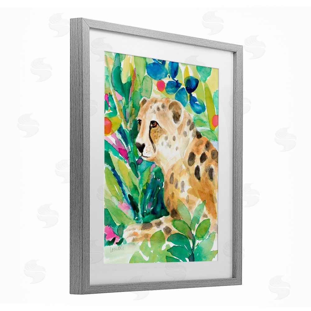 Lanie Loreth Vibrant Chillin' Cheetah Gray Framed Print Under Glass Wall Art