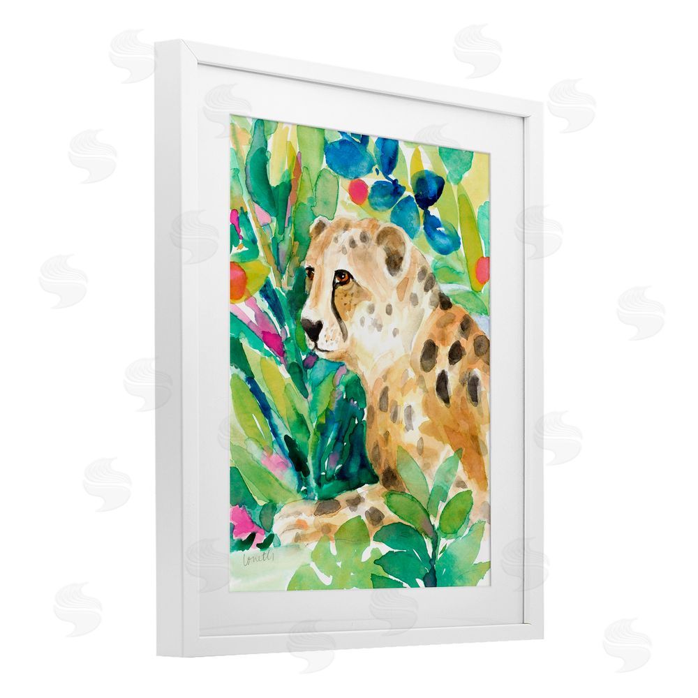 Lanie Loreth Vibrant Chillin' Cheetah White Framed Print Under Glass Wall Art