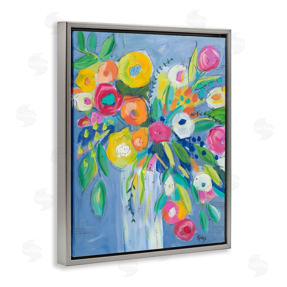 Sundance Graphics Cheerful Blossom Energy Gray Floating Frame Canvas Wall Art Print