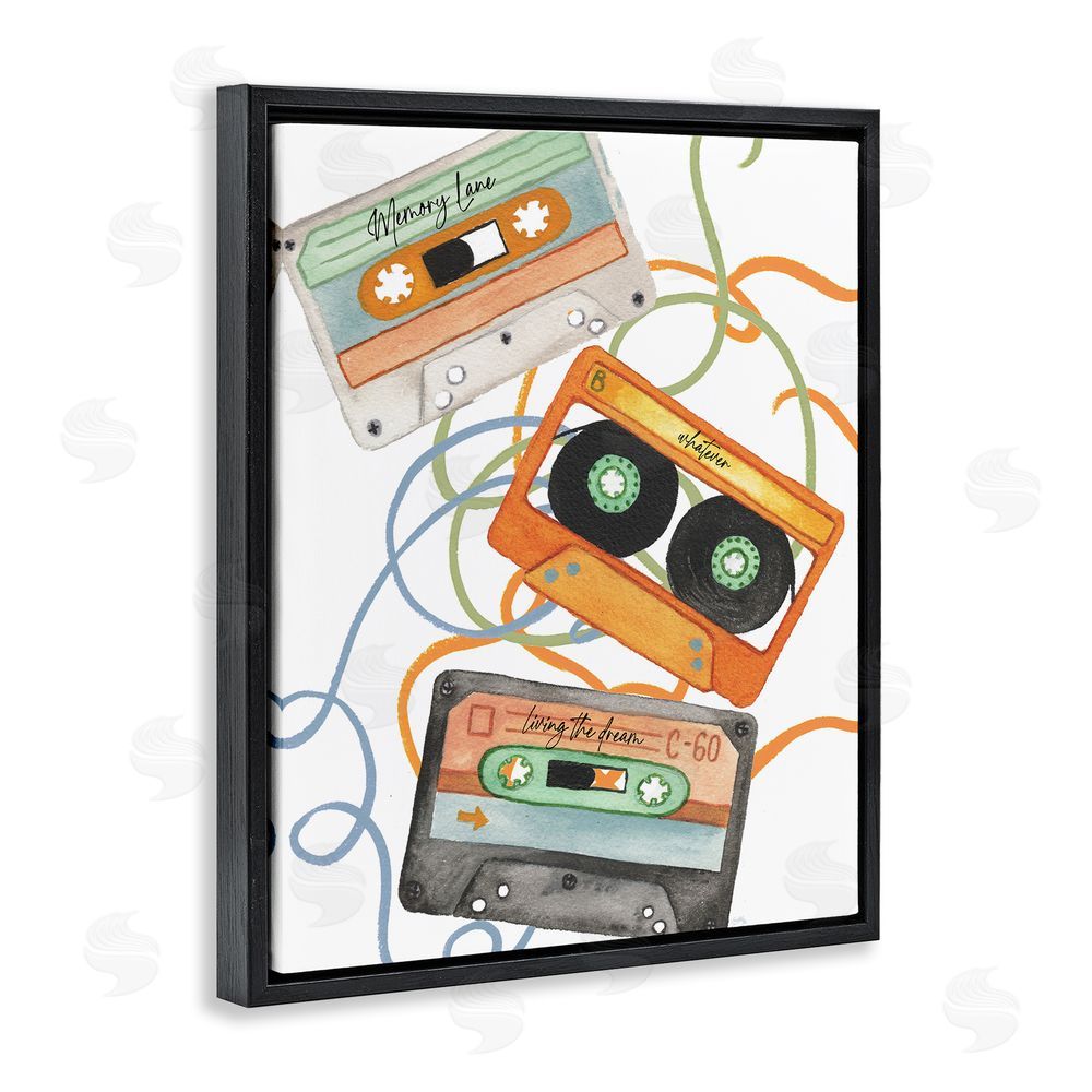 Sundance Graphics Cassette Mix Tapes Trio Black Floating Frame Canvas Wall Art Print