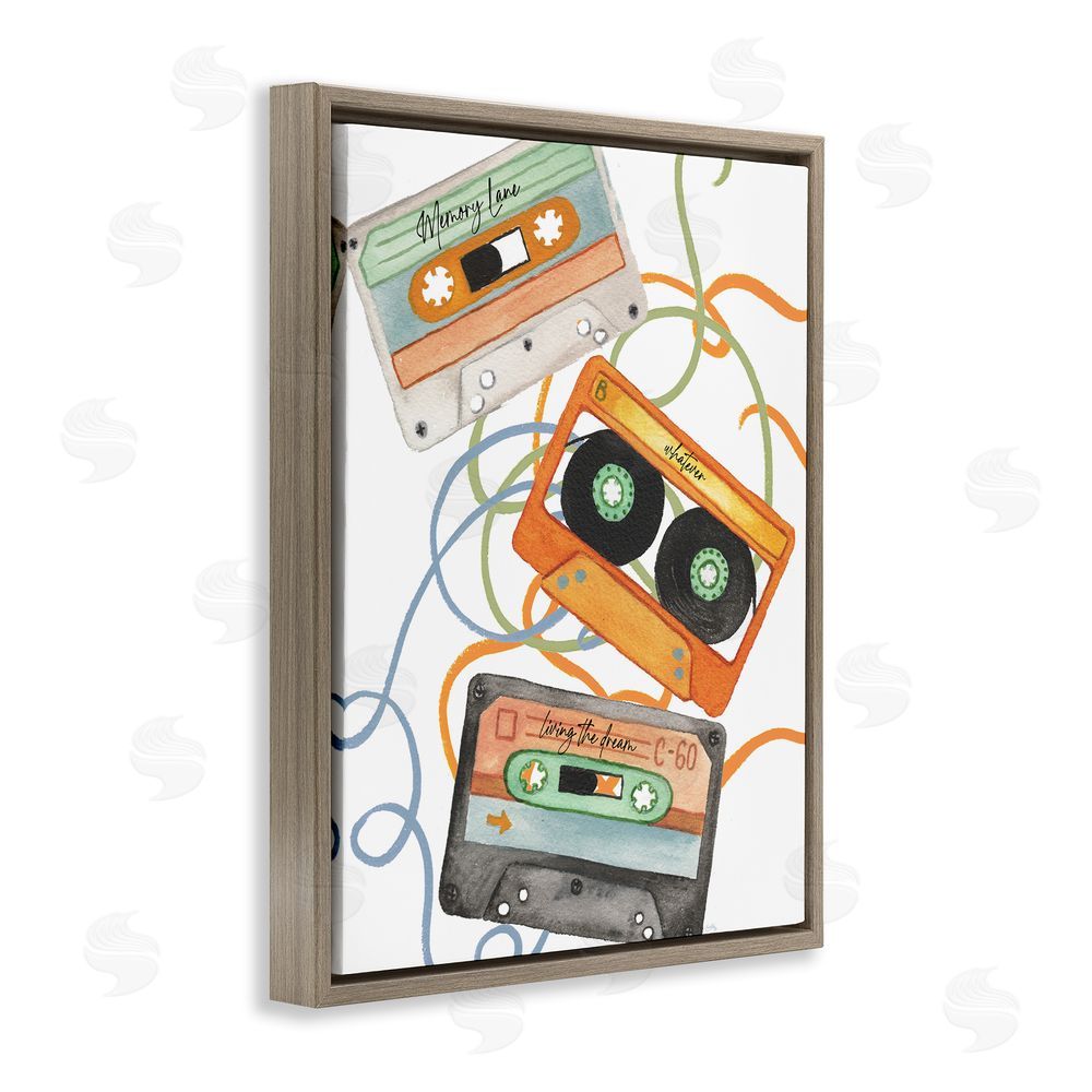 Sundance Graphics Cassette Mix Tapes Trio Brown Floating Frame Canvas Wall Art Print