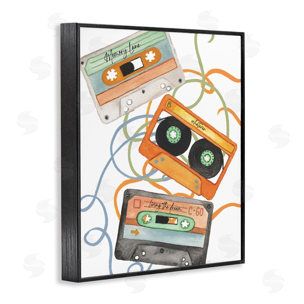 Sundance Graphics Cassette Mix Tapes Trio Black Framed Giclee Wall Art Print