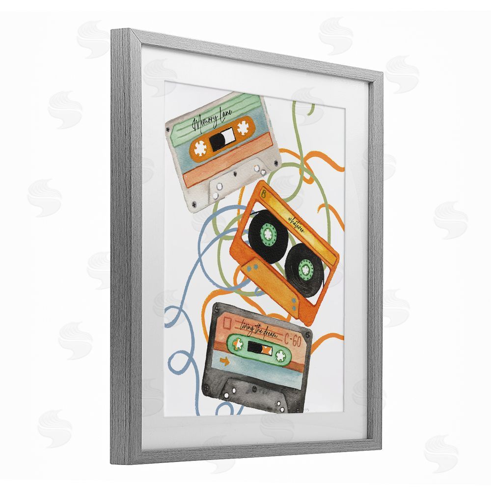 Sundance Graphics Cassette Mix Tapes Trio Gray Framed Print Under Glass Wall Art