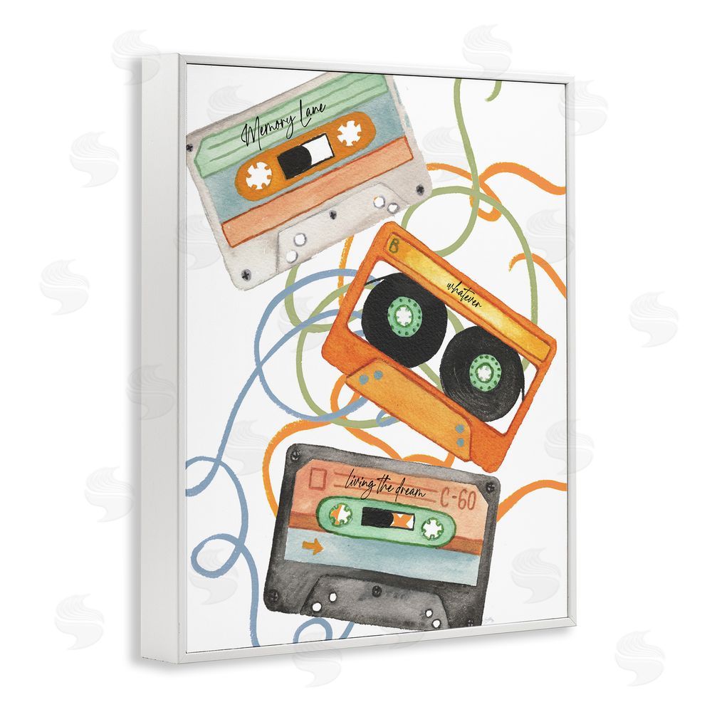 Sundance Graphics Cassette Mix Tapes Trio White Framed Giclee Wall Art Print