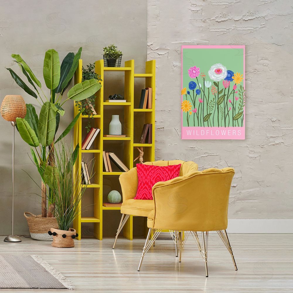 Elizabeth Medley Wild Flowers with Pink Border Stretched Canvas Wall Art in Room