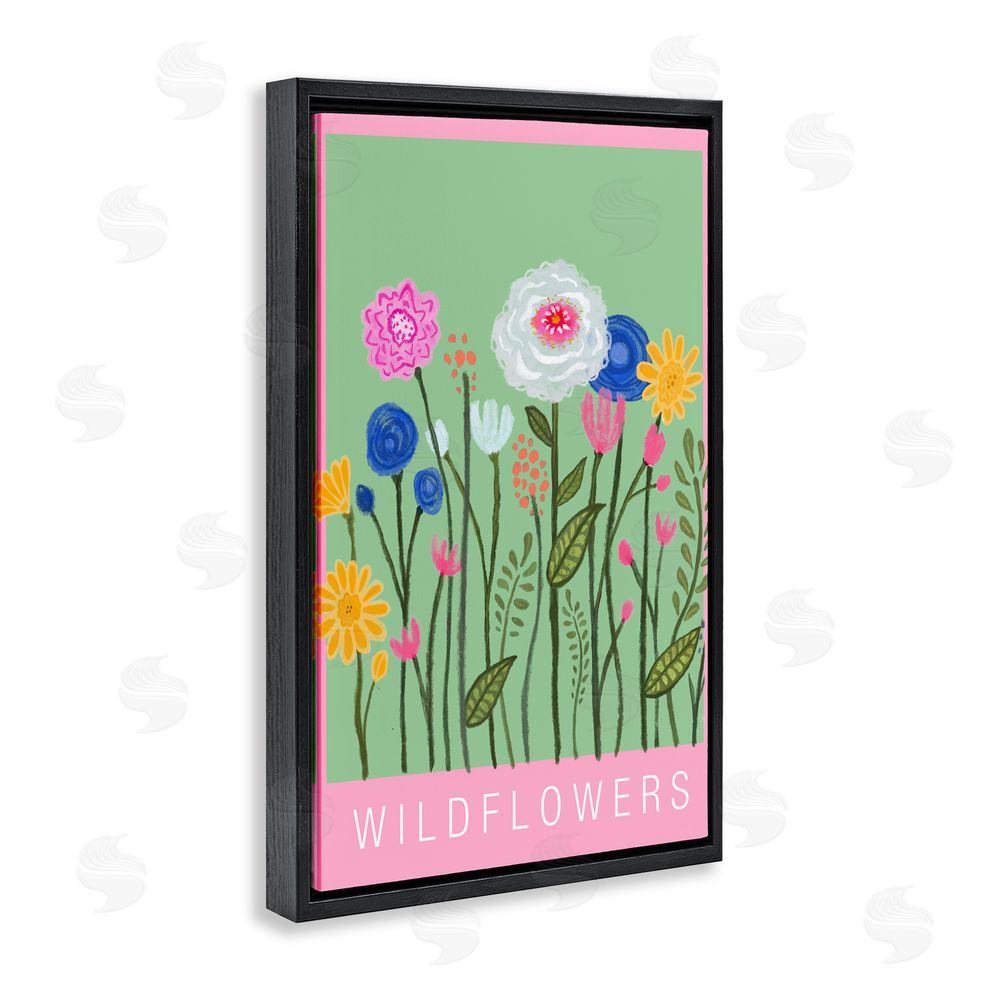 Elizabeth Medley Wild Flowers with Pink Border Black Floating Frame Canvas Wall Art Print
