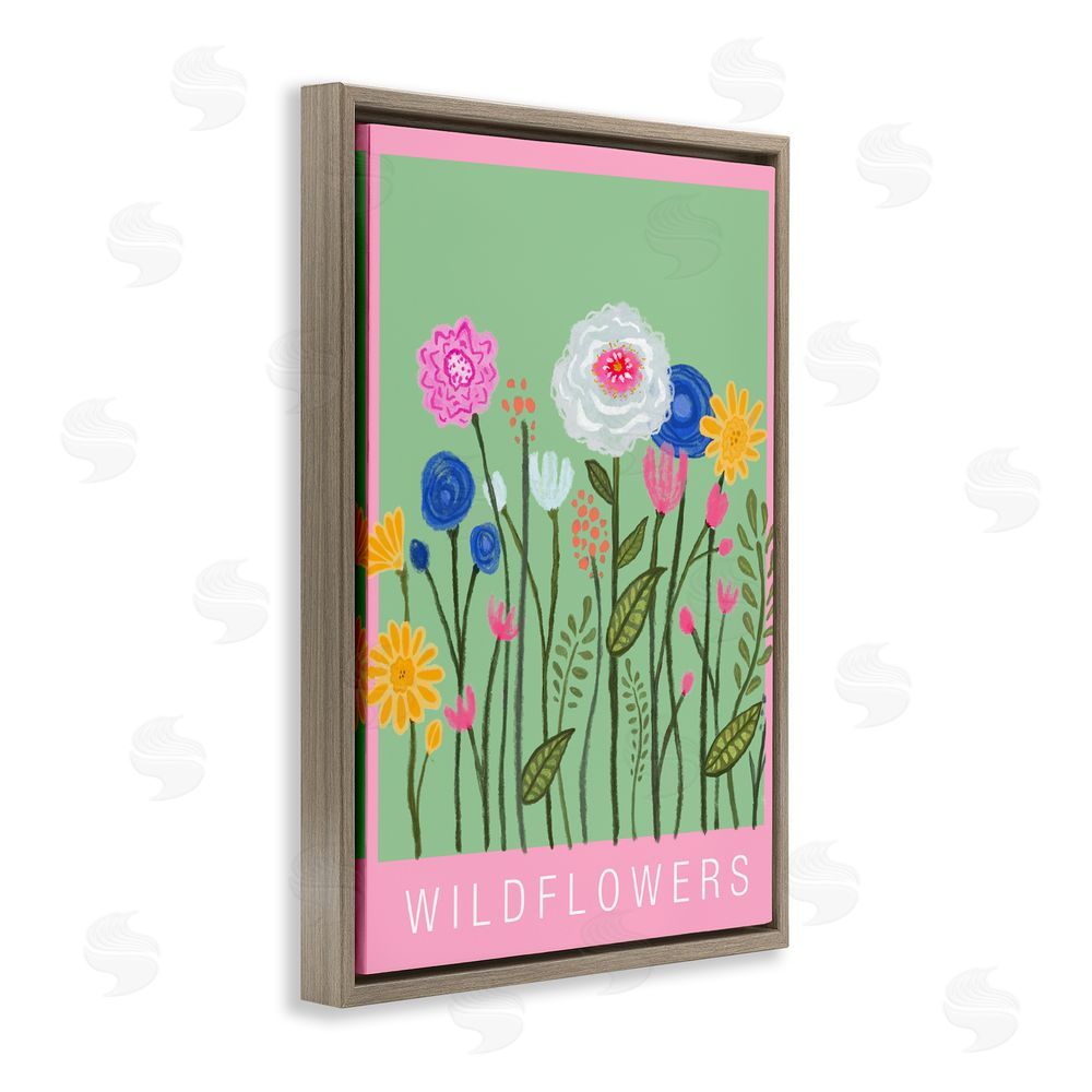 Elizabeth Medley Wild Flowers with Pink Border Brown Floating Frame Canvas Wall Art Print