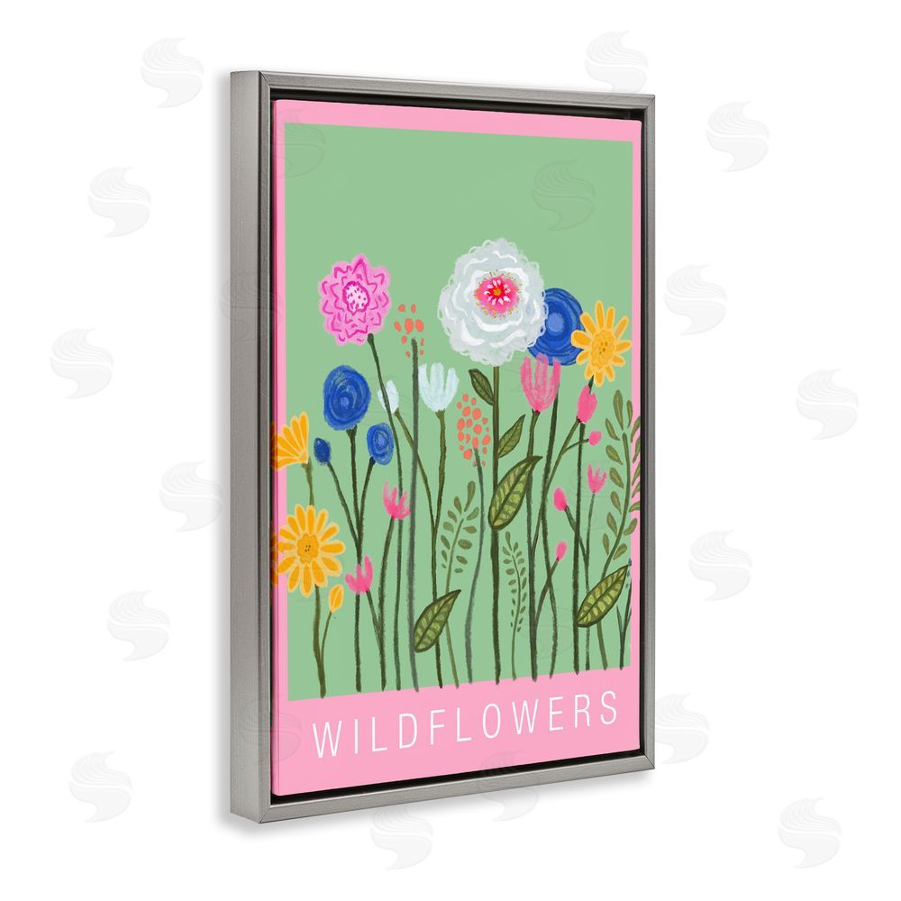 Elizabeth Medley Wild Flowers with Pink Border Gray Floating Frame Canvas Wall Art Print