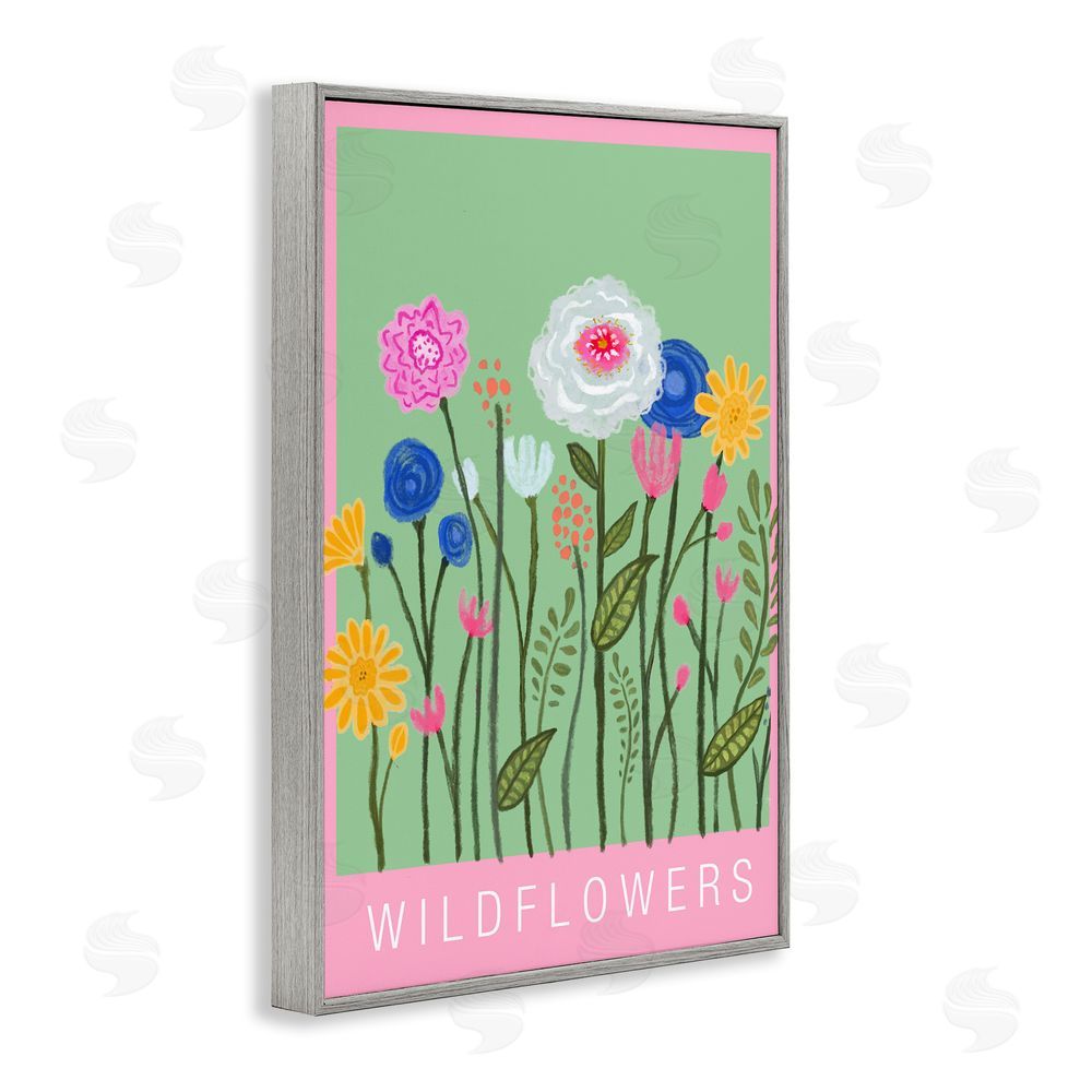 Elizabeth Medley Wild Flowers with Pink Border Gray Framed Giclee Wall Art Print