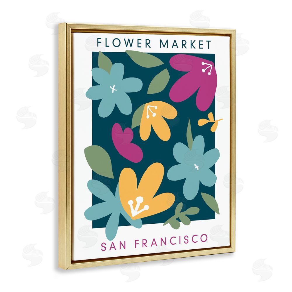 Anna Quach Whimsical Flower Market Gold Floating Frame Canvas Wall Art Print
