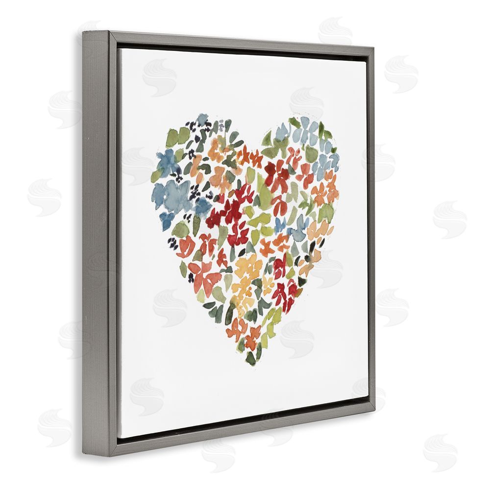 Sundance Graphics Blooming Earth Tone Heart Gray Floating Frame Canvas Wall Art Print