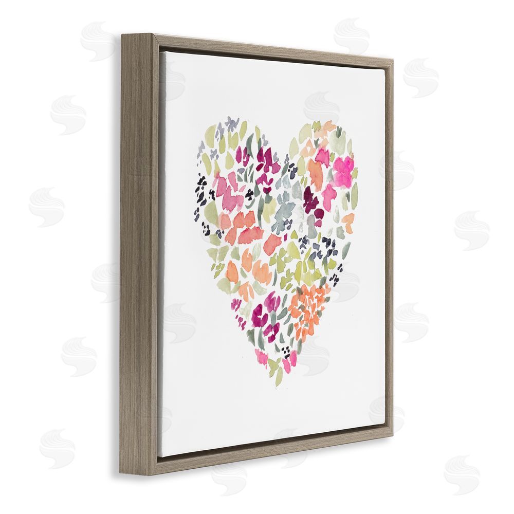 Sundance Graphics Blooming Pastel Heart Brown Floating Frame Canvas Wall Art Print