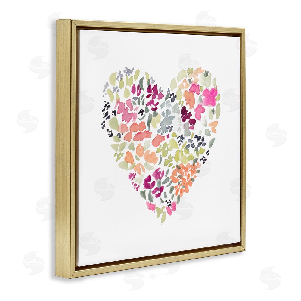 Sundance Graphics Blooming Pastel Heart Gold Floating Frame Canvas Wall Art Print