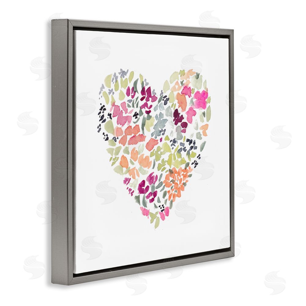 Sundance Graphics Blooming Pastel Heart Gray Floating Frame Canvas Wall Art Print