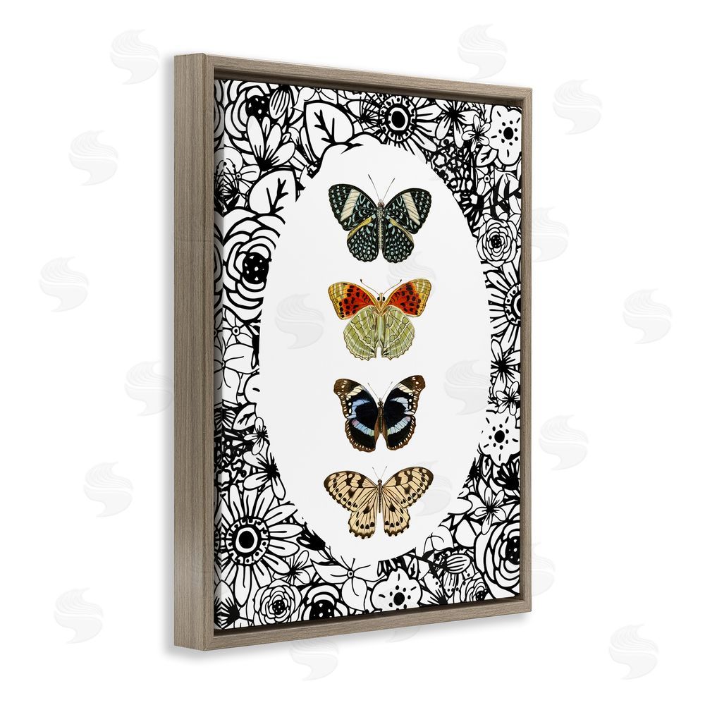 Sundance Graphics Floral Butterfly Lineup Brown Floating Frame Canvas Wall Art Print