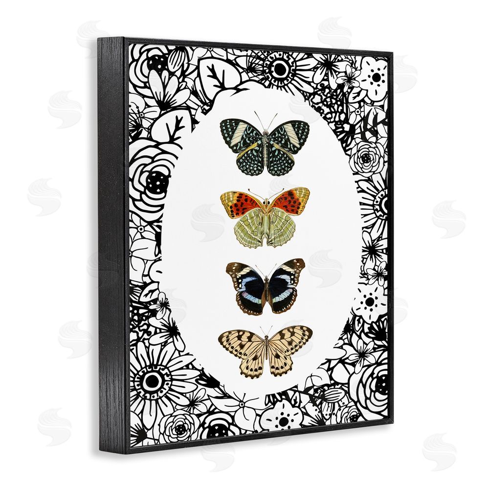 Sundance Graphics Floral Butterfly Lineup Black Framed Giclee Wall Art Print