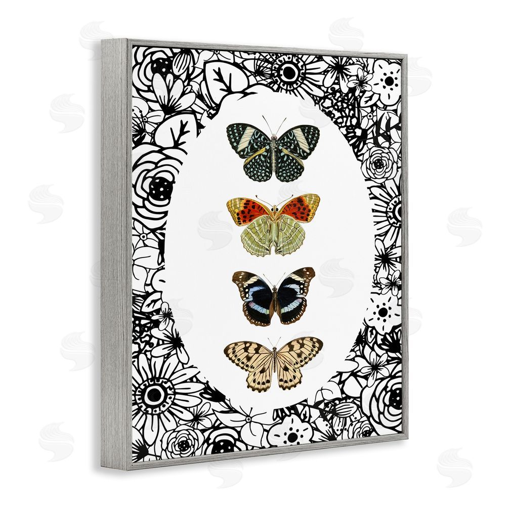 Sundance Graphics Floral Butterfly Lineup Gray Framed Giclee Wall Art Print