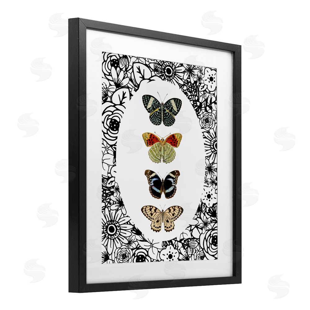 Sundance Graphics Floral Butterfly Lineup Black Framed Print Under Glass Wall Art