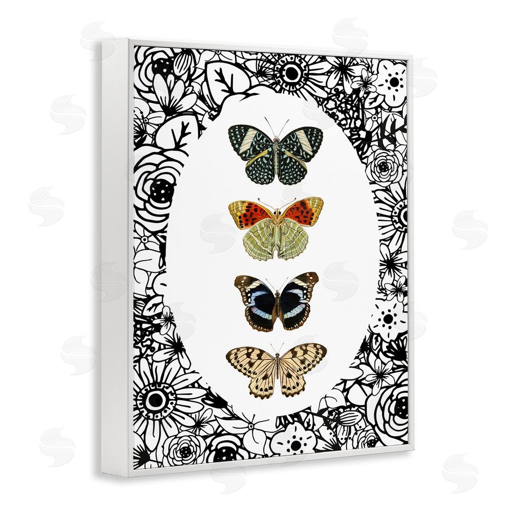 Sundance Graphics Floral Butterfly Lineup White Framed Giclee Wall Art Print