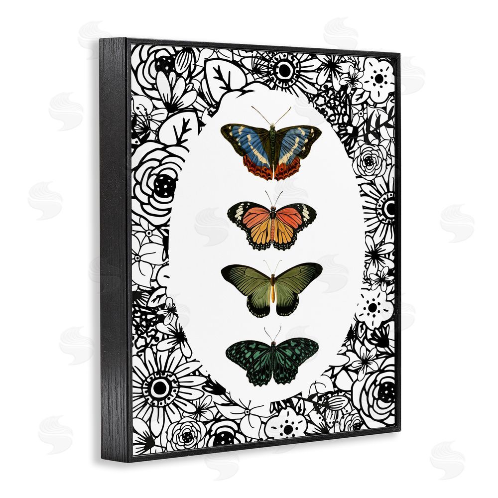 Sundance Graphics Floral Border Butterfly Lineup Black Framed Giclee Wall Art Print