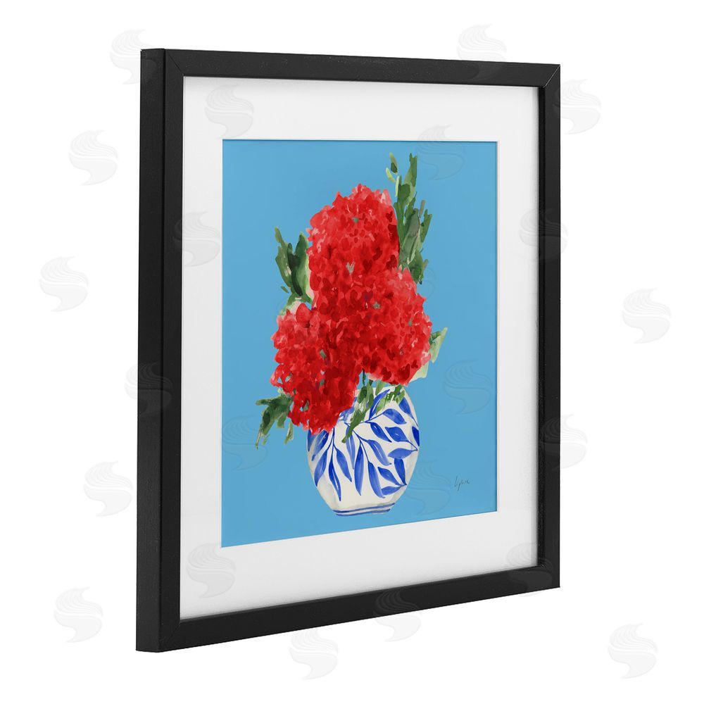 Lucille Price Red Hydrangeas Blue Vase Black Framed Print Under Glass Wall Art