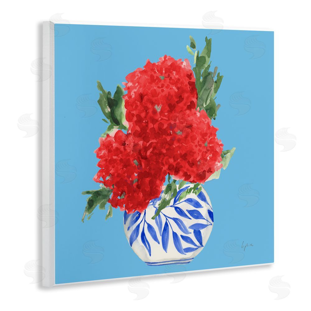 Lucille Price Red Hydrangeas Blue Vase Wall Plaque Art Print
